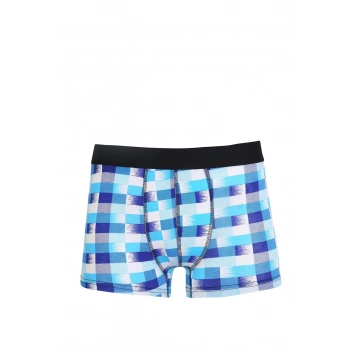 MİRAY- Erkek Penye Likralı Desenli Boxer Mavi