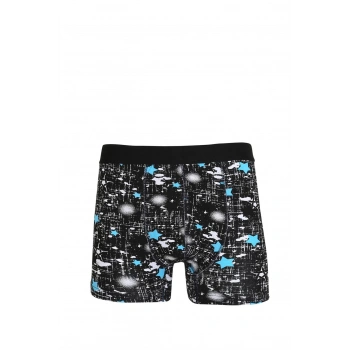 MİRAY- Erkek Penye Likralı Desenli Boxer Siyah