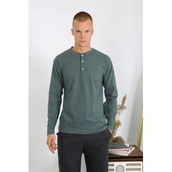 MİRAY- Erkek Penye Uzun Kol Pijama Takımı Haki