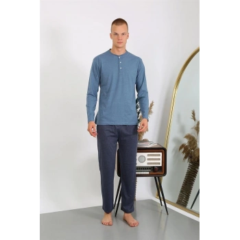 MİRAY- Erkek Penye Uzun Kol Pijama Takımı İndigo
