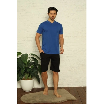 MİRAY- Erkek Saks V Yaka 3lü Pijama Takım