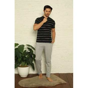 MİRAY- Erkek Siyah 3lü Pijama Takım