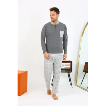 MİRAY- Erkek Uzun Kol Penye Antrasit Pijama Takımı