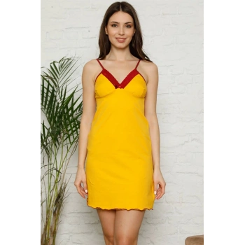 MİRAY- İp Askılı Penye Gecelik Sarı