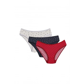 MİRAY- Kadın 3lü Külot Kırmızı - Lacivert - Krem