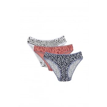 MİRAY- Kadın 3lü Külot Lacivert - Gri - Somon