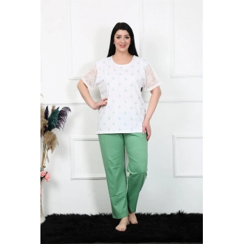MİRAY- Kadın 5XL-6XL-7XL-8XL Büyük Beden Kısa Kol Pijama Takım Beyaz