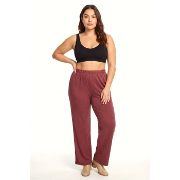 MİRAY- Kadın Bordo Dokulu Büyük Beden Cepli Pijama Altı Rahat Kesim Yumuşak Kumaş Ev Giyim Alt