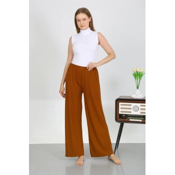 MİRAY- Kadın Bürümcük Kumaş Hafif-Esnek Pantolon 210074 Kahve