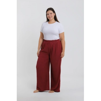 MİRAY- Kadın Büyük Beden Bordo Rahat Kesim Baggy Tek Alt