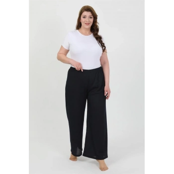 MİRAY- Kadın Büyük Beden Bürümcük Pantolon Lacivert