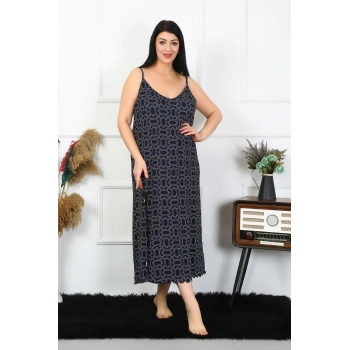 MİRAY- Kadın Büyük Beden İp Askılı Pamuklu Uzun Gecelik