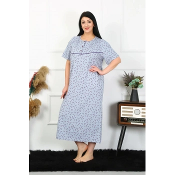 MİRAY- Kadın Büyük Beden Kısa Kol İndigo Anne Gecelik