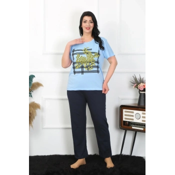 MİRAY- Kadın Büyük Beden Mavi Pijama Takımı