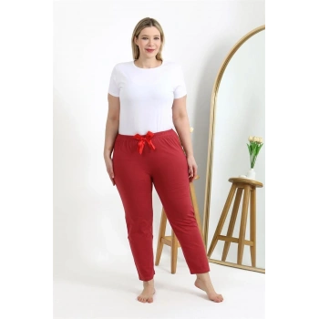 MİRAY- Kadın Büyük Beden Mercan Pamuklu Rahat Kalıp Ev Giyim Pijama Altı