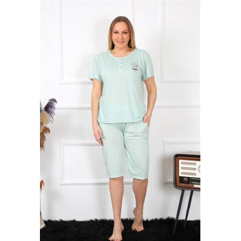 MİRAY- Kadın Büyük Beden Viscon Su Yeşili Kapri Pijama Takım