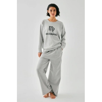 MİRAY- Kadın Gri Akrep Burcu Oversize 2 İplik Eşofman Ev Giyim Takımı