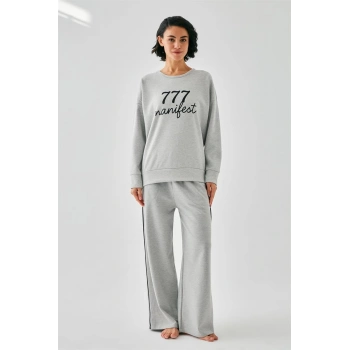 MİRAY- Kadın Gri Manifest Oversize 2 İplik Eşofman Ev Giyim Takımı