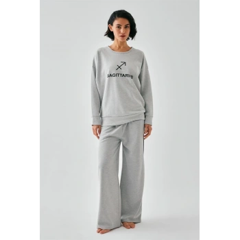 MİRAY- Kadın Gri Yay Burcu Oversize 2 İplik Eşofman Ev Giyim Takımı