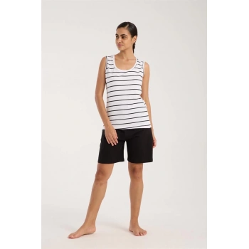 MİRAY- Kadın Kalın Askılı Beyaz Şortlu Pijama Takımı