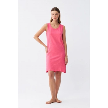 MİRAY- Kadın Kalın Askılı Penye Gecelik Fuşya