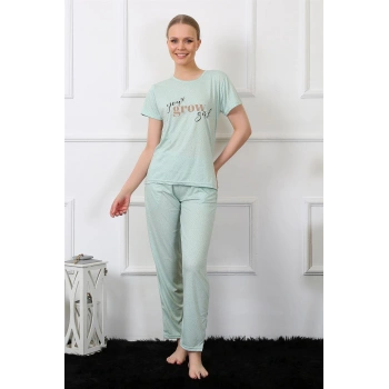 MİRAY- Kadın Kısa Kol Pijama Takım Su Yeşili