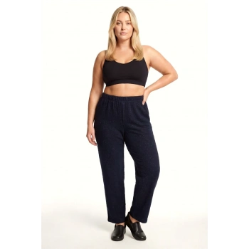 MİRAY- Kadın Lacivert Dokulu Büyük Beden Cepli Pijama Altı Rahat Kesim Esnek Bel Günlük Ev Giyim Alt