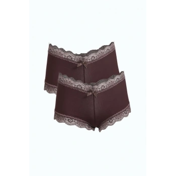 MİRAY- Kadın Pamuklu 2li Boxer Kahve