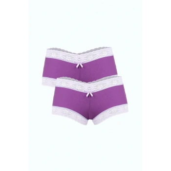 MİRAY- Kadın Pamuklu 2li Boxer Mor