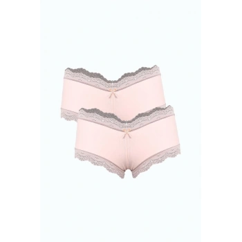 MİRAY- Kadın Pamuklu 2li Boxer Pudra