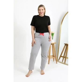 MİRAY- Kadın Pamuklu Büyük Beden Alt Pijama Gri