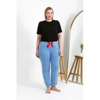 MİRAY- Kadın Pamuklu Büyük Beden Alt Pijama Mavi