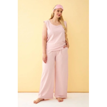 MİRAY- Kadın Pembe Büyük Beden Penye Alt Üst Takım