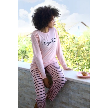 MİRAY- Kadın Penye Uzun Kol Pijama Takım Pembe