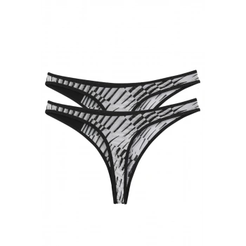 MİRAY- Kadın Siyah Beyaz Desenli 2li Tanga Slip
