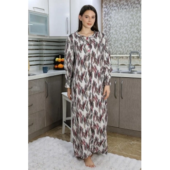 MİRAY- Kadın Uzun Kol Penye Gecelik Ev Elbisesi Kırmızı