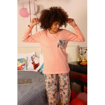 MİRAY- Kadın Uzun Kol Penye Pijama Takım Yavruağzı