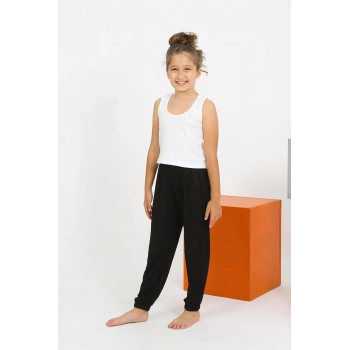 MİRAY- Kız Çocuk Sıfır Kol Beyaz Penye Pijama Takım