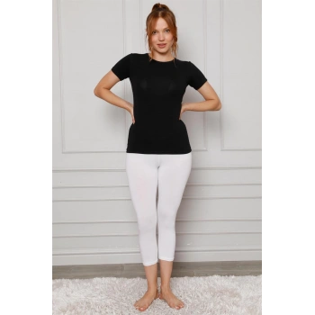 MİRAY- Penye Likralı Diz Altı Tayt Beyaz