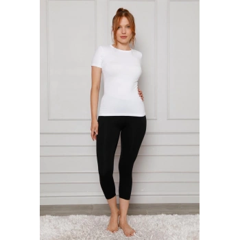 MİRAY- Penye Likralı Diz Altı Tayt Siyah