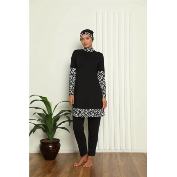 MİRAY- Tam Tesettür Dijital Desenli Mayo Siyah