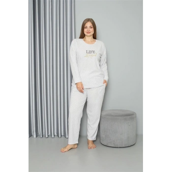 MİRAY- Welsoft Polar Kadın Büyük Beden Pijama Takımı Ekru
