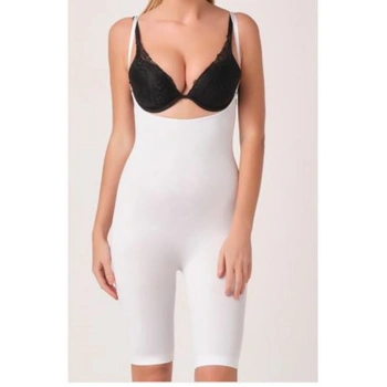 MARSİLYAN- Beyaz Kadın Paçalı Boy Dikişsiz Korse - 751