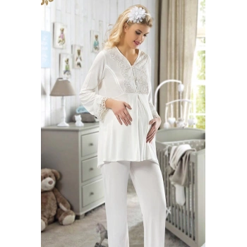 MARSİLYAN- Ekru Hamile ( Lohusa ) Pijama Takımı - 1604