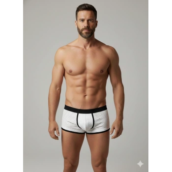 MODLİVE Erkek Beyaz Biyeli File Boxer