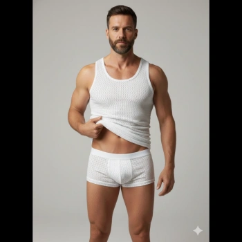 MODLİVE Erkek Beyaz File Tank Top Boxer Takımı