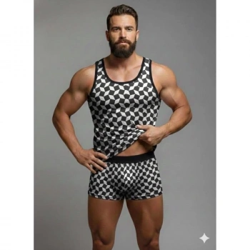 MODLİVE Erkek Desenli Tank Top Boxer Takım