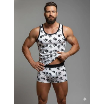 MODLİVE Erkek Desenli Tank Top Boxer Takım