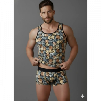 MODLİVE Erkek Desenli Tank Top Boxer Takımı