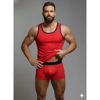 MODLİVE Erkek Kırmızı Tank Top Boxer Takımı